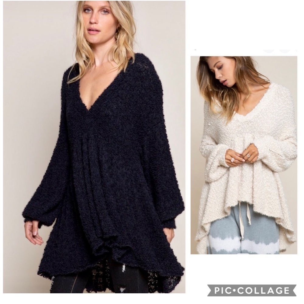 Cute! Black High Low V Neck Sweater